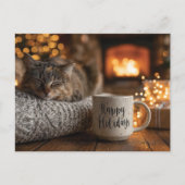 Cat Sleeping Next to a 'Happy Holidays" Mug Briefkaart (Voorkant)