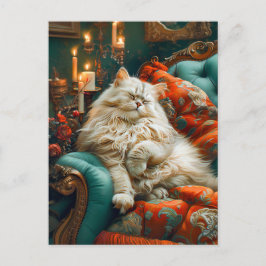 Cat Sleeping on Cozy Chair by Candlelight Briefkaart