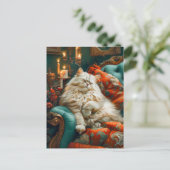 Cat Sleeping on Cozy Chair by Candlelight Briefkaart (Staand voorkant)