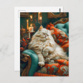 Cat Sleeping on Cozy Chair by Candlelight Briefkaart (Voorkant / Achterkant)