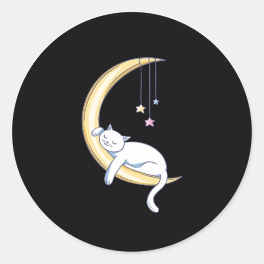 Cat sleeping on moon ronde sticker (Voorkant)