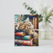 Cat Sleeping on Pile of Books Briefkaart (Staand voorkant)