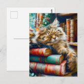 Cat Sleeping on Pile of Books Briefkaart (Voorkant / Achterkant)