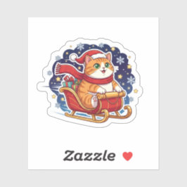 Cat Sleigh Ride Cute Christmas Snowy Sky Sticker
