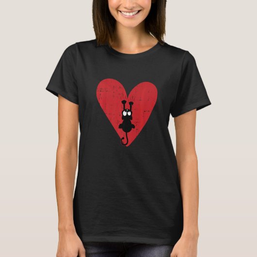 Cat Sliding Heart Valentijnsdag Cute Kitten Kat T-shirt (Voorkant)