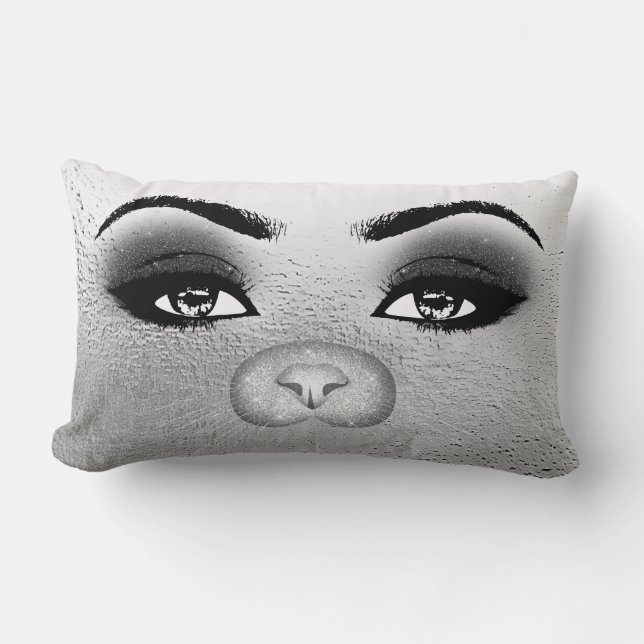 Cat Snout Mask Makeup Silver Grey Black Kussen (Voorkant)