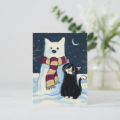 Cat & Snow Cat Festive Postcard Feestdagenkaart (Staand voorkant)