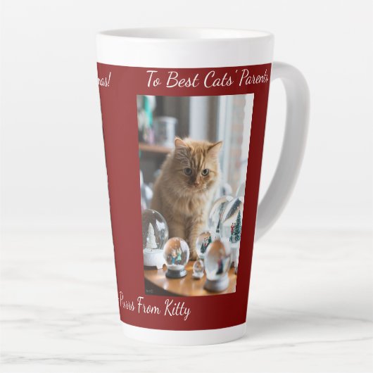 Cat Snow Globe, Image Names Text, Customize, Latte Mok (Rechterhoek)