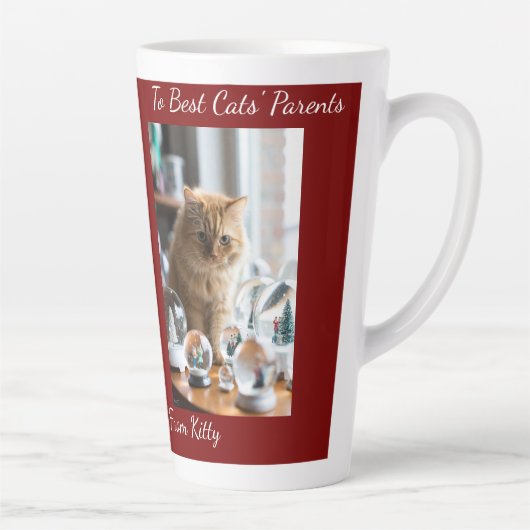 Cat Snow Globe, Image Names Text, Customize, Latte Mok (Rechts)