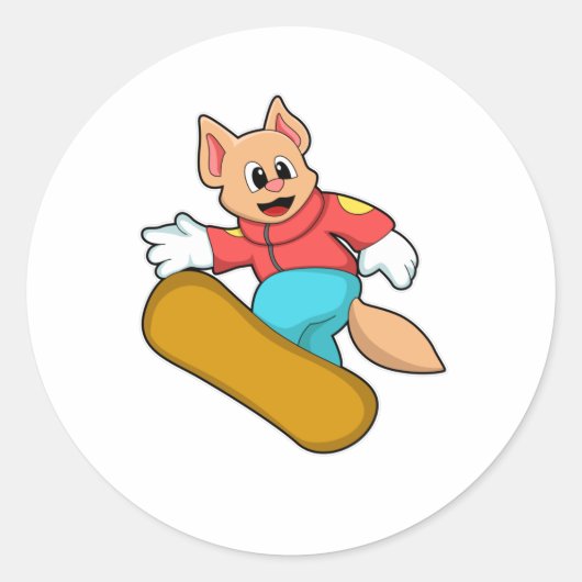 Cat Snowboard Sports Ronde Sticker (Voorkant)
