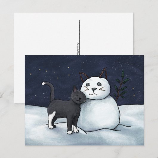 Cat Snowman Briefkaart - Winter Starry Sky (Voorkant / Achterkant)