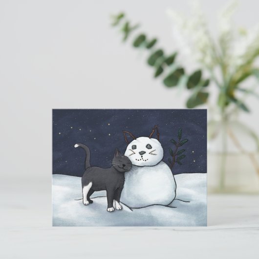 Cat Snowman Briefkaart - Winter Starry Sky (Staand voorkant)