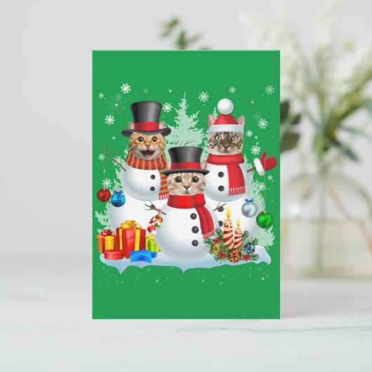 Cat Snowman Santa Kerstmis Light Cat mam Cat Dad Bedankkaart (Staand voorkant)