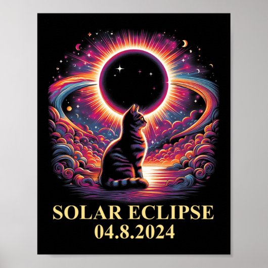 Cat Solar Eclipse 2024 Totality April 8 Mannen Vro Poster (Voorkant)