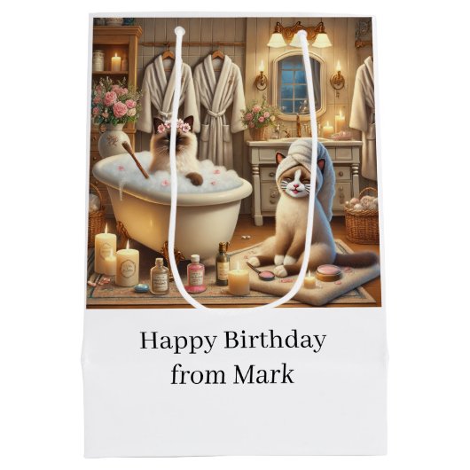 Cat Spa-feest voor Siamese kattenliefhebbers Medium Cadeauzakje (Achterkant)