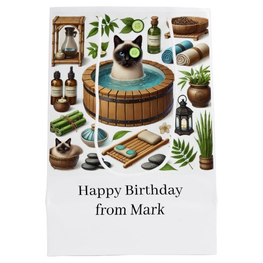 Cat Spa-feest voor Siamese kattenliefhebbers Medium Cadeauzakje (Achterkant)