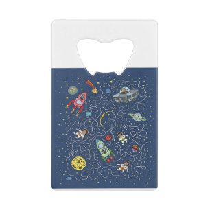 Cat Space Astronaut Rocket Maze Puzzle Mystery Creditkaart Flessenopener