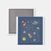 Cat Space Astronaut Rocket Maze Puzzle Mystery Magneet (Voorkant / Achterkant)