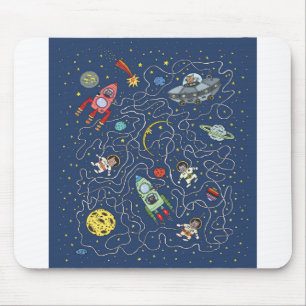 Cat Space Astronaut Rocket Maze Puzzle Mystery Muismat