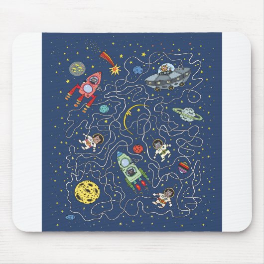 Cat Space Astronaut Rocket Maze Puzzle Mystery Muismat (Voorkant)