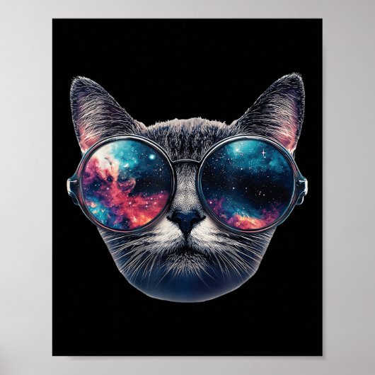 Cat Space Gles Sungles Universe Meme Grafisch Graf Poster (Voorkant)