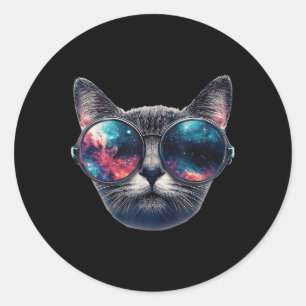 Cat Space Gles Sungles Universe Meme Grafisch Graf Ronde Sticker