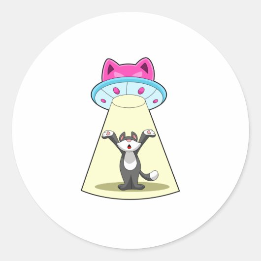 Cat Spaceship Ronde Sticker (Voorkant)
