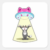 Cat Spaceship Vierkante Sticker (Voorkant)