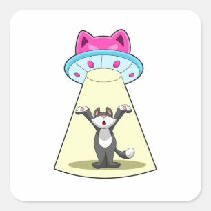 Cat Spaceship Vierkante Sticker