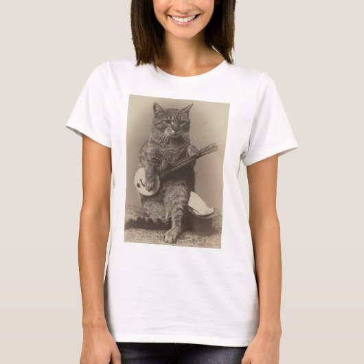 Cat Speel de banjo grappige t-shirts (Voorkant)