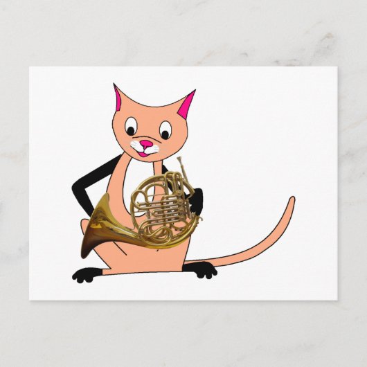 Cat Speel de Franse hoorn Briefkaart (Voorkant)