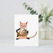 Cat Speel de Franse hoorn Briefkaart (Staand voorkant)