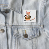 Cat Speel de Franse hoorn Vierkante Button 5,1 Cm (In situ)