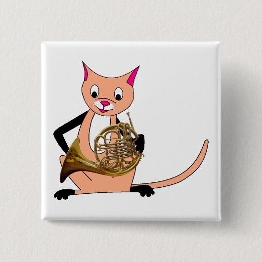 Cat Speel de Franse hoorn Vierkante Button 5,1 Cm (Voorkant)