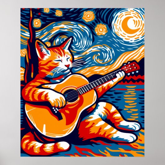 Cat Spelen Gitaar Buitenshuis Poster (Voorkant)