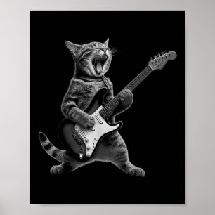 Cat Spelen Gitaar Rock Star Rock En Roll Voor Mann Poster