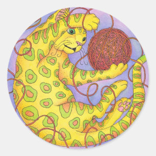 CAT-spelen met garen Ronde Sticker