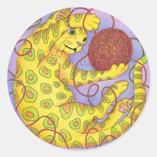 CAT-spelen met garen Ronde Sticker (Voorkant)