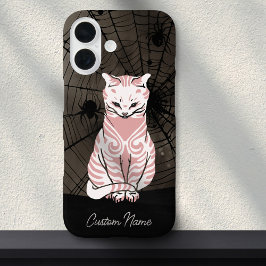 Cat Spider Web Gothic Zwart Roze Gotisch iPhone 16 Hoesje