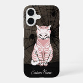 Cat Spider Web Gothic Zwart Roze Gotisch iPhone 16 Hoesje (Achterkant)