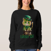 Cat St Patrick Leprechaun Shamrock Irish Lucky Cat Trui (Voorkant)