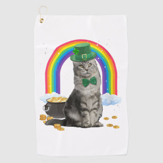 Cat St Patricks Day Leprechaun Costume Shamrock Gi Golfhanddoek