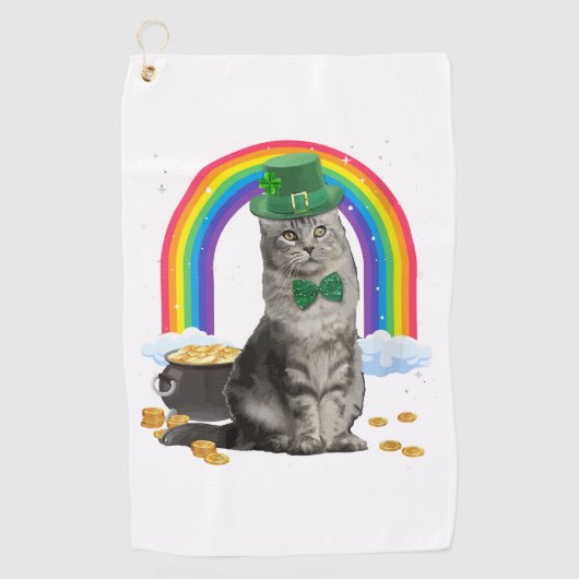Cat St Patricks Day Leprechaun Costume Shamrock Gi Golfhanddoek (Voorkant)