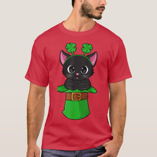 Cat St Patricks Day Leprechaun Shamrock Kitten Gir T-shirt