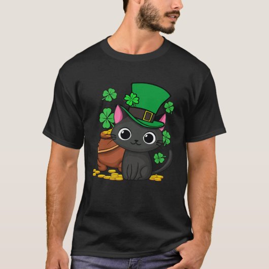 Cat St Patricks Day Leprechaun Shamrock Kitten Gir T-shirt (Voorkant)