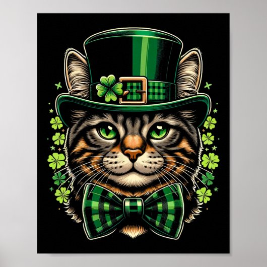 Cat St Patricks Day Mannen Vrouwen Kinder Happy St Poster (Voorkant)