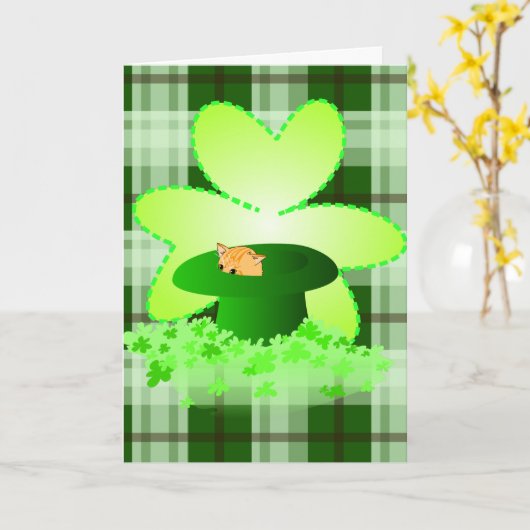 Cat St. Patrick's Day Wenskaart Kaart (Gele Bloem)