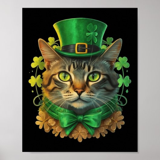 Cat St Patricks Patricks Day voor mannen Vrouwen K Poster (Voorkant)