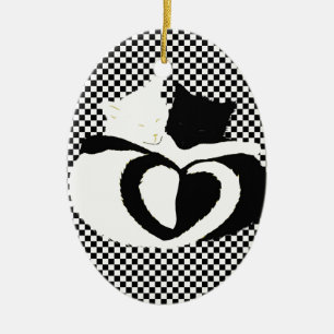 CAT-staarten - zwarte witte liefde Keramisch Ornament