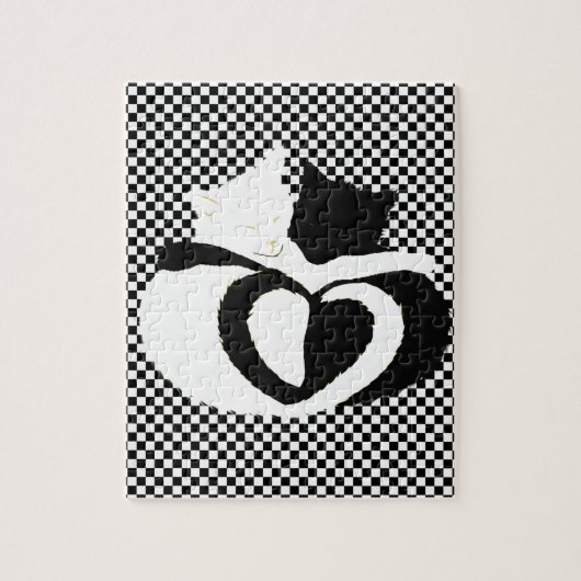 CAT-staarten - zwarte witte liefde Legpuzzel (Verticaal)